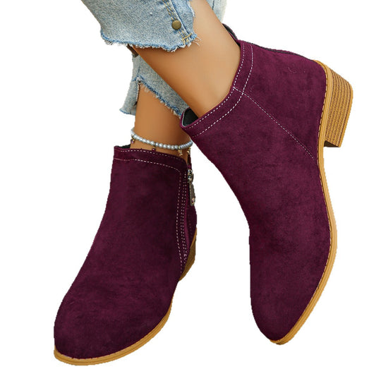 Damen elegante Ankle-Boots aus Velourslederimitat mit seitlichem Reißverschluss und niedrigem Blockabsatz Shop Nory