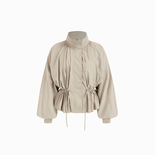 Damen Taillierte Übergangsjacke mit Tunnelzug, Stehkragen und Ballonärmeln Shop Nory