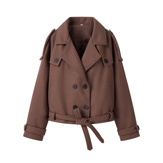 Damen Kurz geschnittener Oversize-Wollmix-Peacoat mit weitem Revers und Bindegürtel Shop Nory