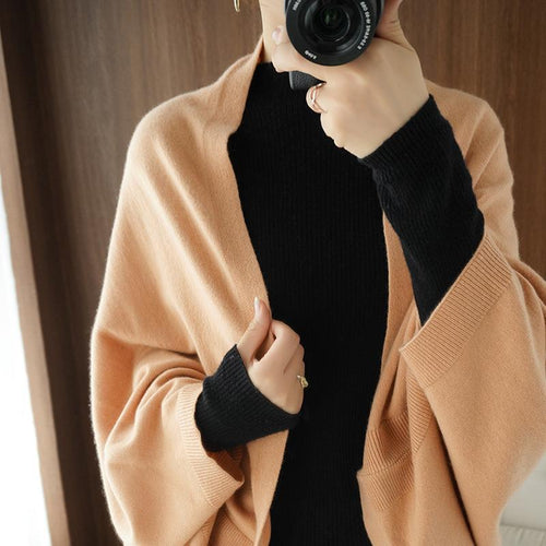 Damen Langer offener Kaschmir‑Look Strick-Wrap mit überschnittener Ärmelpartie Shop Nory