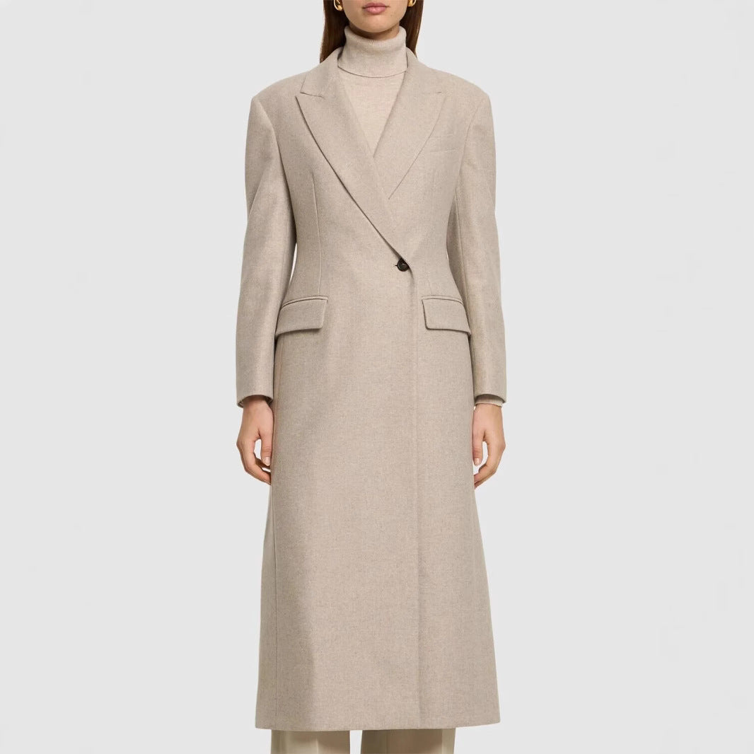 Damen Taillierter Longline Wollmixmantel mit schlanker Silhouette und Einreihiger Knopfleiste Shop Nory