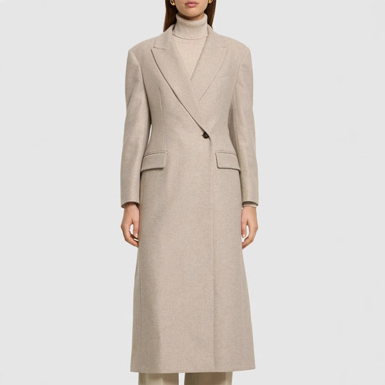 Damen Taillierter Longline Wollmixmantel mit schlanker Silhouette und Einreihiger Knopfleiste Shop Nory