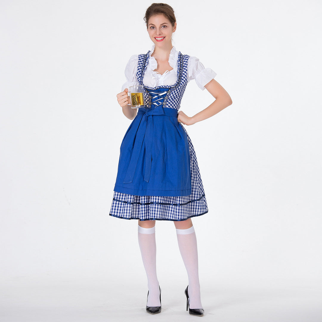 Damen nan karierter Dirndlkleid mit geraffter Schürze und geschnürter Miederfront Shop Nory