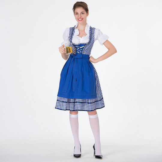 Damen nan karierter Dirndlkleid mit geraffter Schürze und geschnürter Miederfront Shop Nory