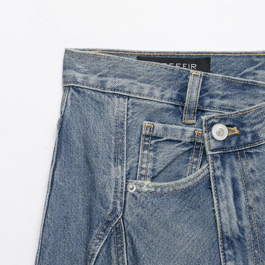 Damen Asymmetrischer Denim‑Wickelrock mit Einsätzen und Taschen Shop Nory