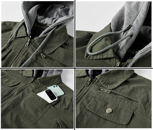 Herren vielseitige Übergangsjacke mit integrierter Kapuze und praktischen Taschen