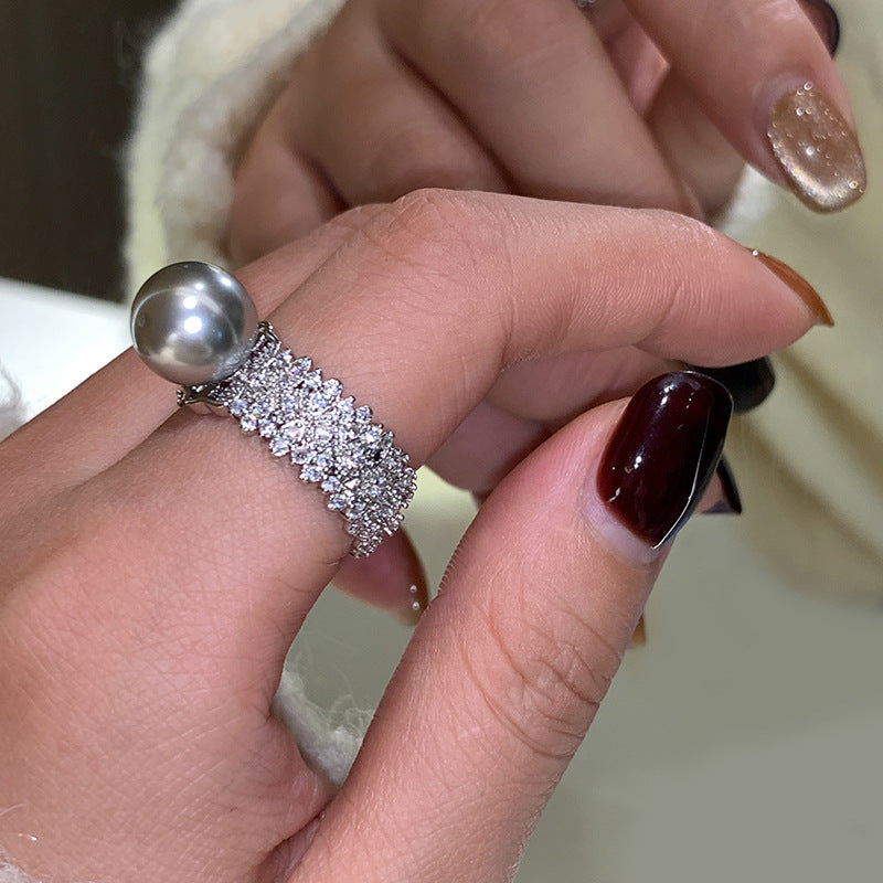 Damen Elegante und funkelnde Ring mit Perle Shop Nory