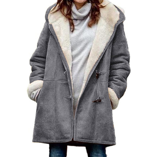 Damen Teddygefütterter Dufflecoat mit Kapuze, Kunstfell-Innenfutter und Knebelverschlüssen Shop Nory