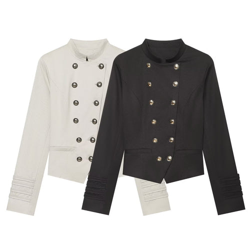 Damen Taillierter kurzblazer im Matrosen‑Military‑Stil mit Stehkragen und dekorativen Zierknöpfen Shop Nory