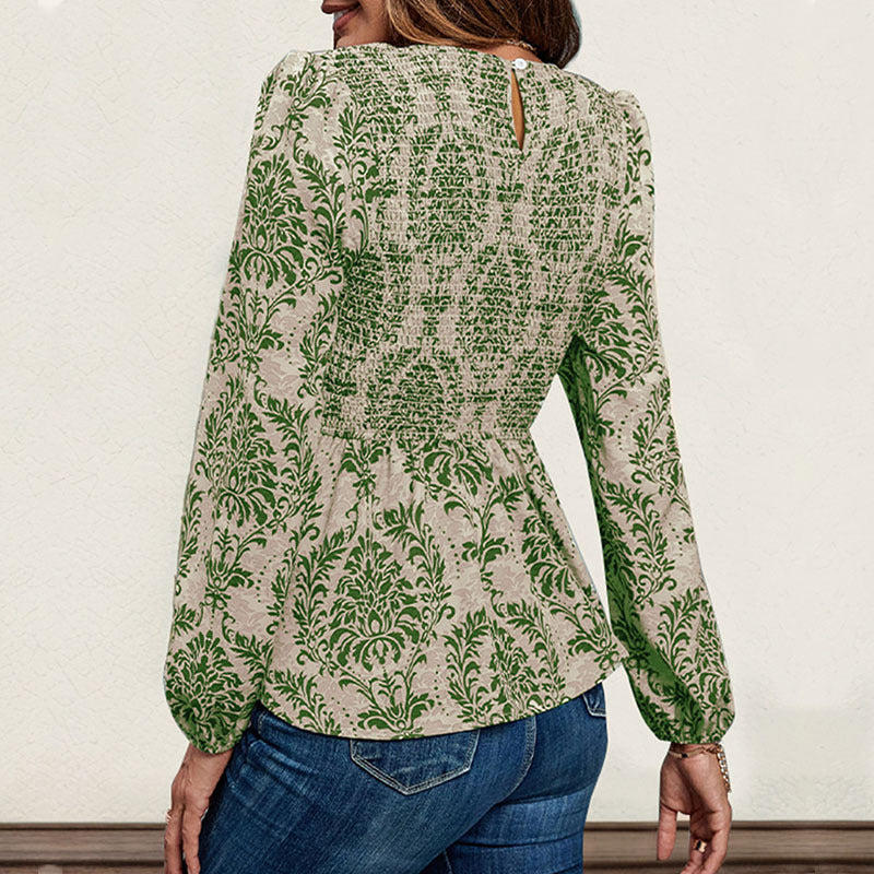 Damen Gerafftes Smock-Blusenshirt mit Peplum und voluminösen Puffärmeln Shop Nory