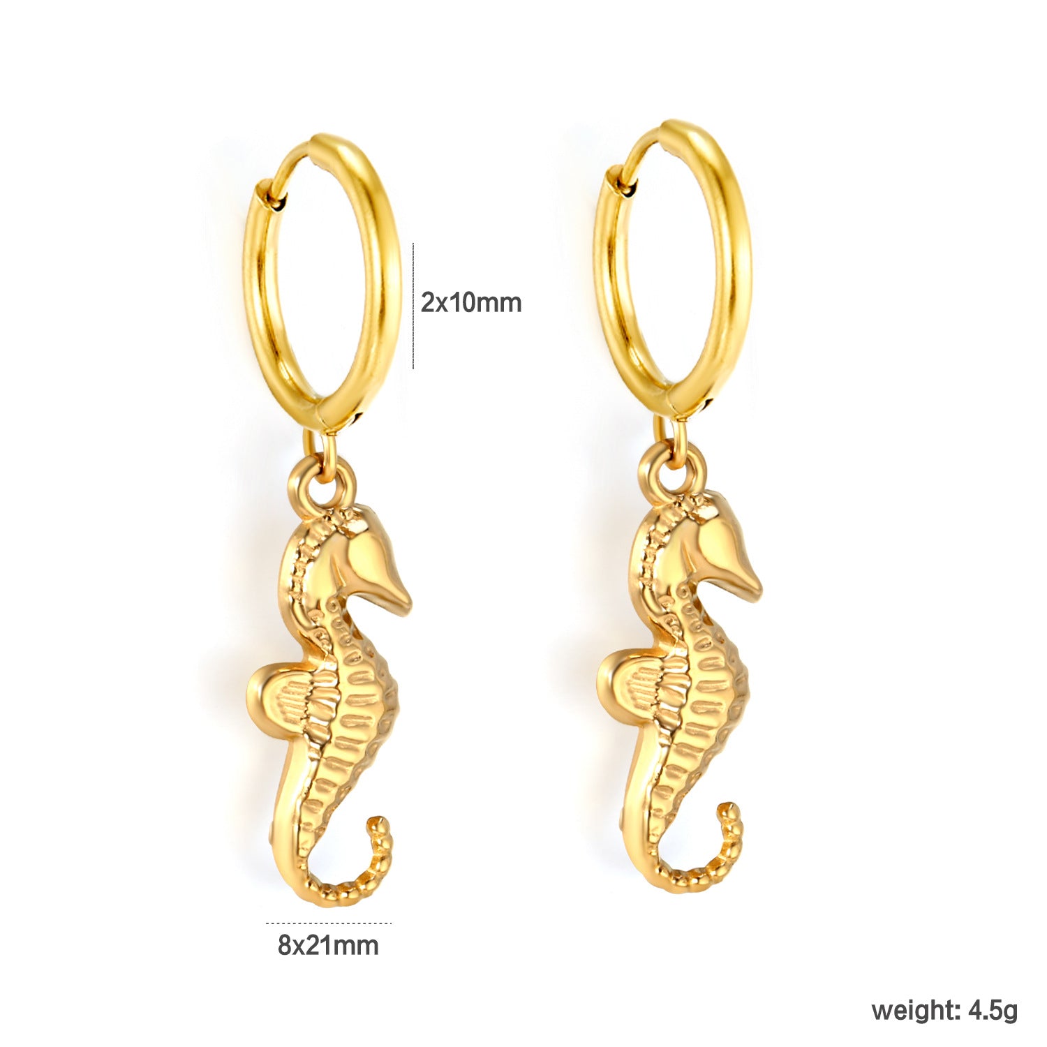 Damen Hängende Ohrringe mit Seepferdchen-Anhängern und glänzender goldfarbener Oberfläche Shop Nory