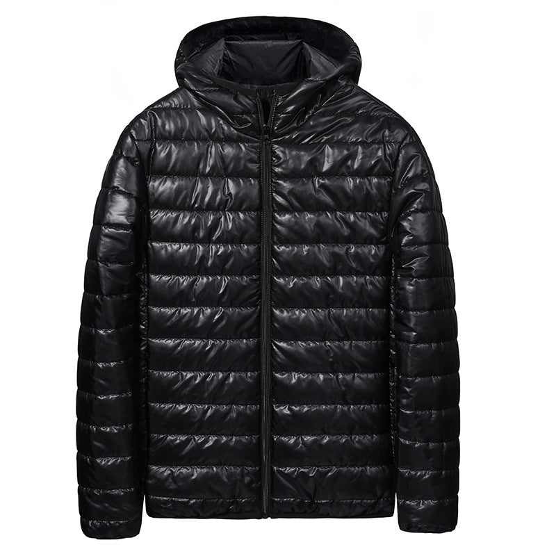 Herren Ultraleichte gesteppte Kapuzenjacke mit horizontaler Kammerschnitt‑Steppung und durchgehendem Reißverschluss Shop Nory