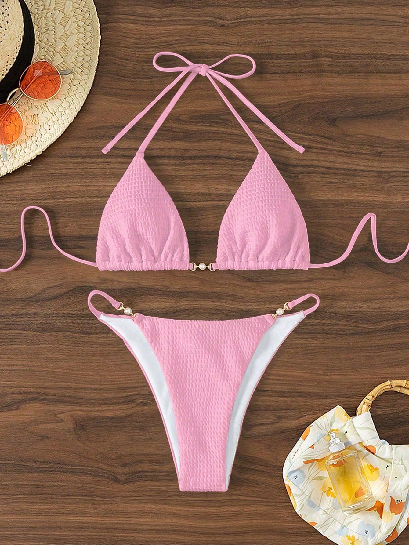 Damen Triangel-Bikini mit modischen Schnürdetails und eleganten Akzenten