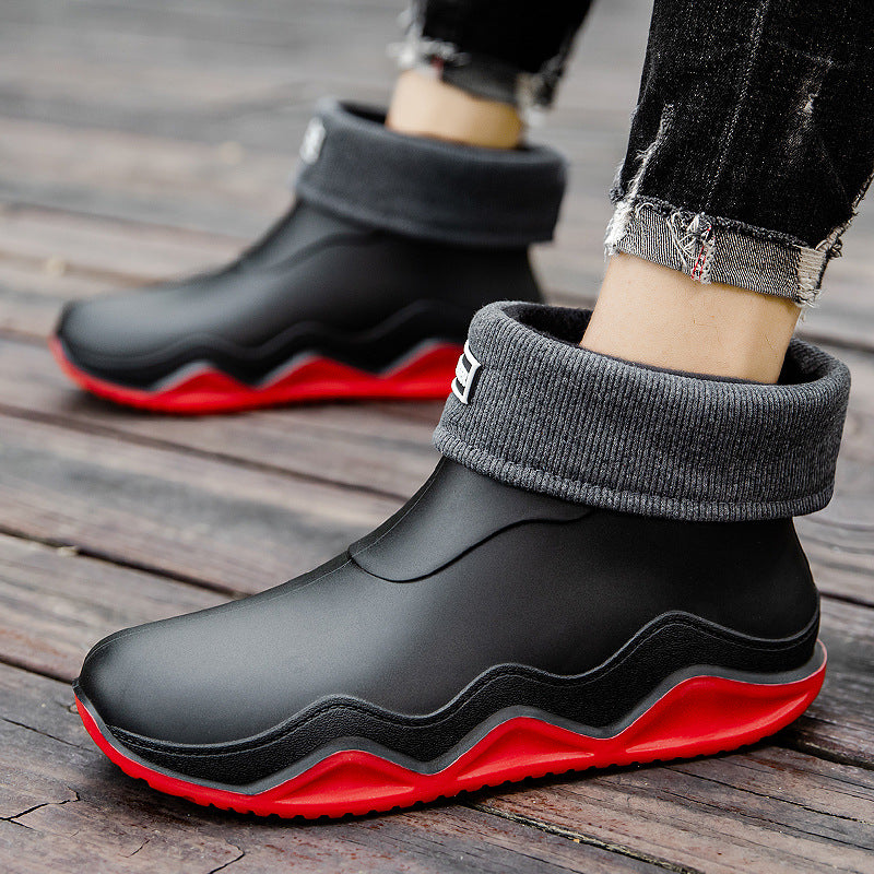 Damen Wasserdichte Slip-On Ankle‑Gummistiefelette mit umgeschlagenem Strickkragen Shop Nory