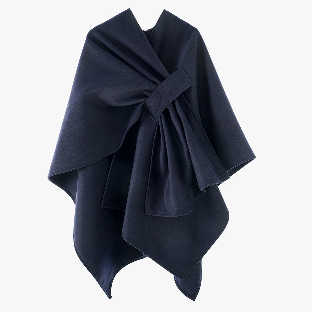 Damen Multifunktionaler Cape‑Überwurf aus Wollmix mit drapiertem Knotendetail Shop Nory