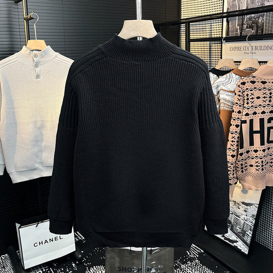 Herren Grobstrick-Pullover mit halber Knopfleiste und hohem Stehkragen Shop Nory