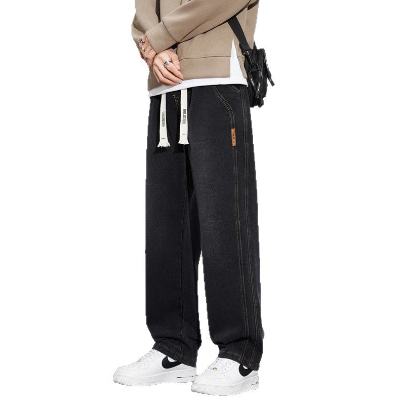 Herren Weite Denim-Hose im Lounge-Style mit Tunnelzugbund und geradem Bein Shop Nory