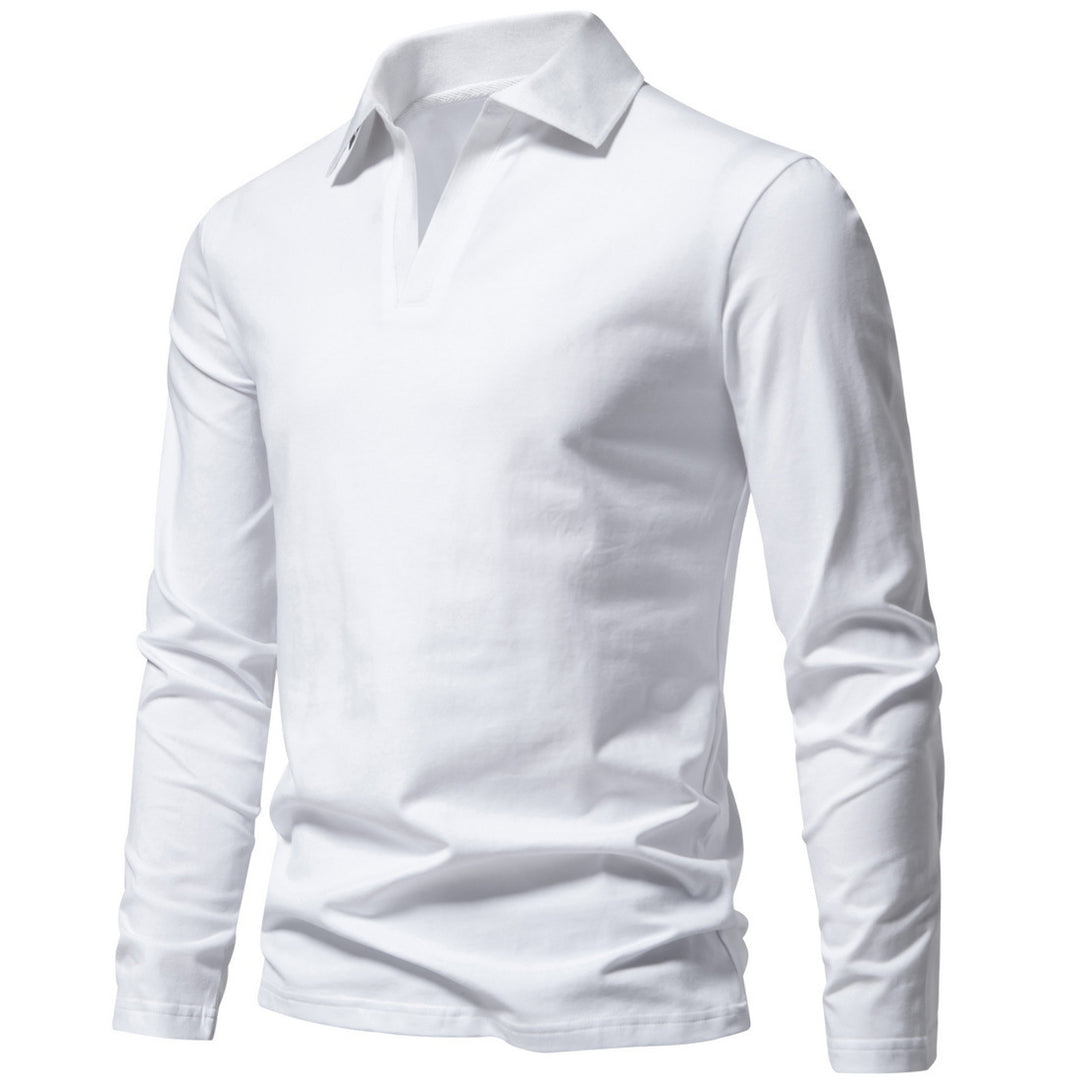 Herren Langarm-Polo mit offenem V-Ausschnitt, feinem Rippenkragen und schmaler Silhouette Shop Nory