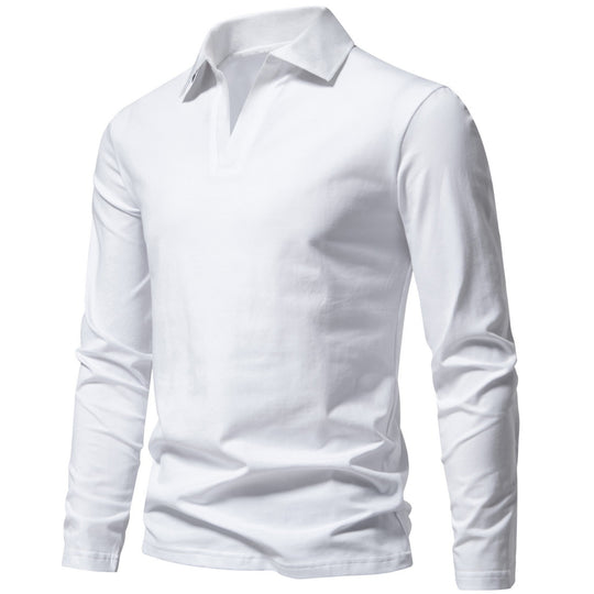 Herren Langarm-Polo mit offenem V-Ausschnitt, feinem Rippenkragen und schmaler Silhouette Shop Nory