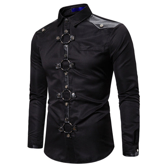Herren modernes Langarmhemd mit stylischem Ring-Detail