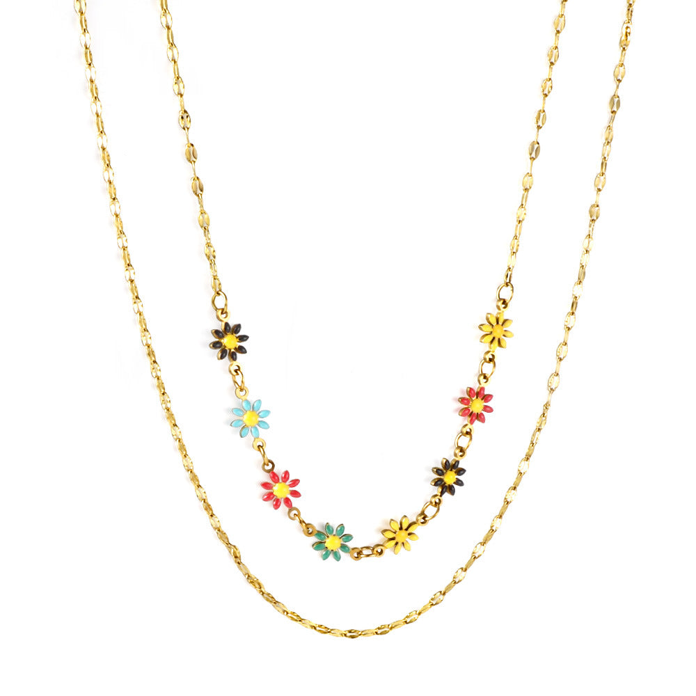 Damen mehrlagige Halskette mit bunten Blumenmotiven Shop Nory