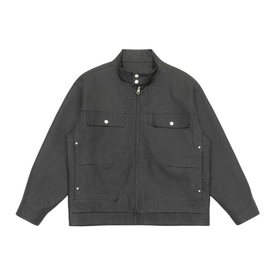Unisex Boxy-Kunstleder-Blousonjacke mit Stehkragen und aufgesetzten Pattentaschen Shop Nory