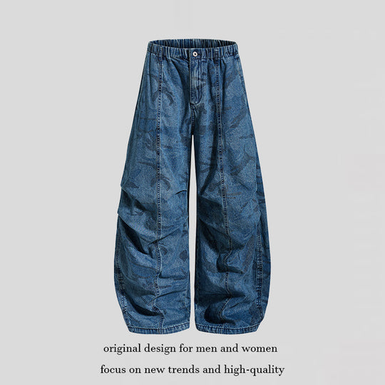 Damen Extraweite Denim-Palazzo-Hose mit elastischem Komfortbund und markanten Nahtdetails Shop Nory