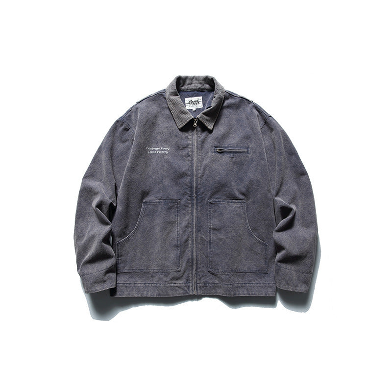 Herren Boxy-Worker-Jacke aus gewaschenem Canvas mit Cordkragen und Reißverschluss Shop Nory