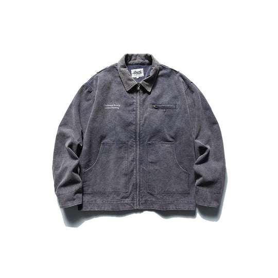 Herren Boxy-Worker-Jacke aus gewaschenem Canvas mit Cordkragen und Reißverschluss Shop Nory