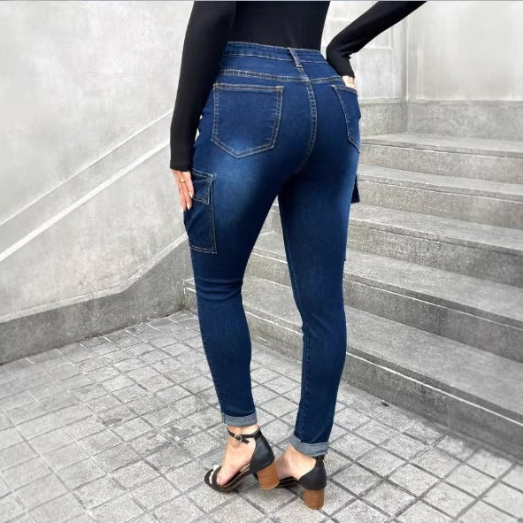 Damen Taillenformende Slim-Cargo-Jeans mit dekorischer Knopfleiste Shop Nory