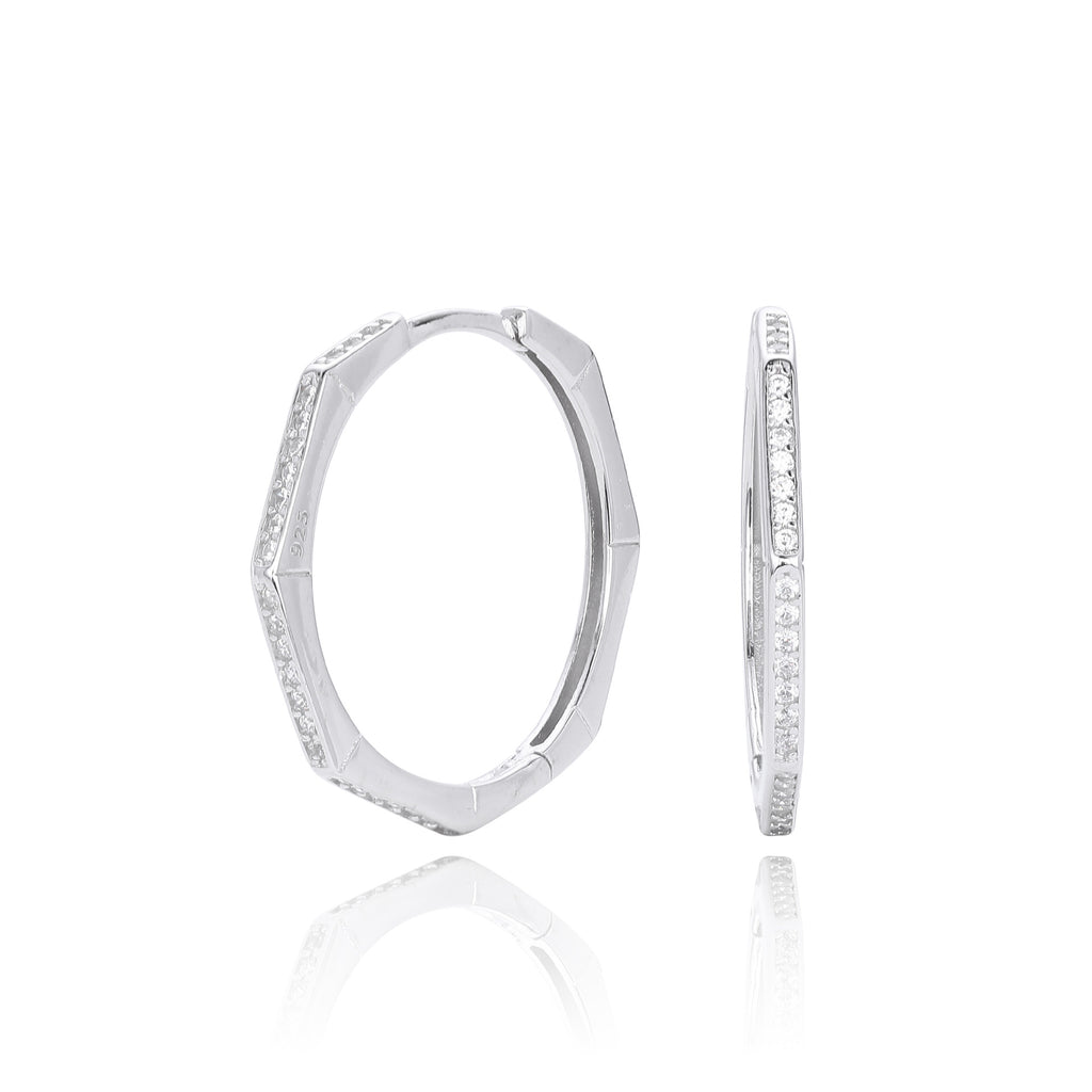 Damen geometrische Creolen mit funkelndem Zirkonbesatz aus hochwertigem 925 Sterling Silber Shop Nory