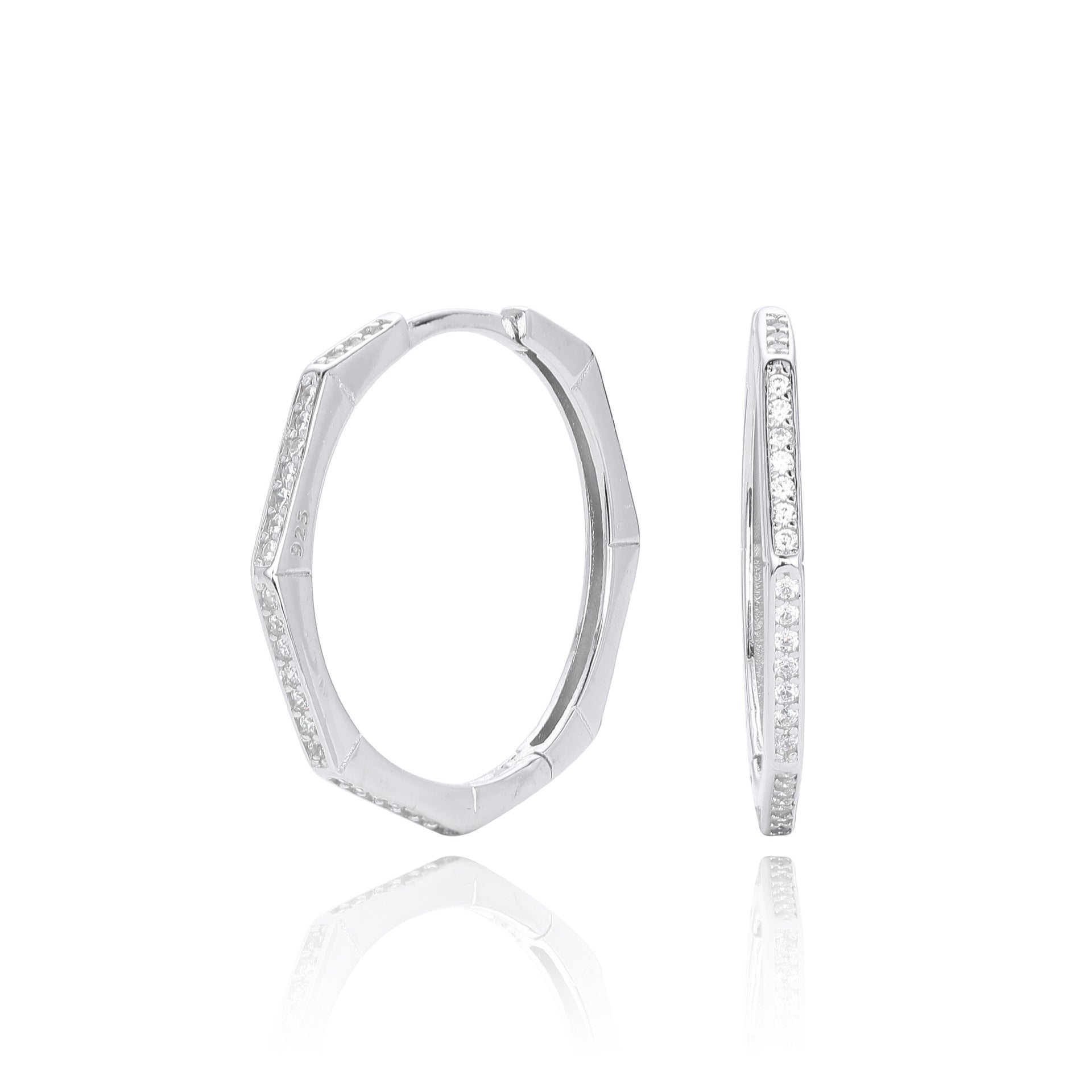 Damen geometrische Creolen mit funkelndem Zirkonbesatz aus hochwertigem 925 Sterling Silber Shop Nory