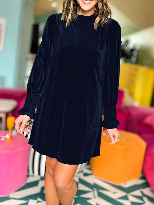 Damen Samt-Minikleid mit Stehkragen und gerafften Smokärmeln Shop Nory
