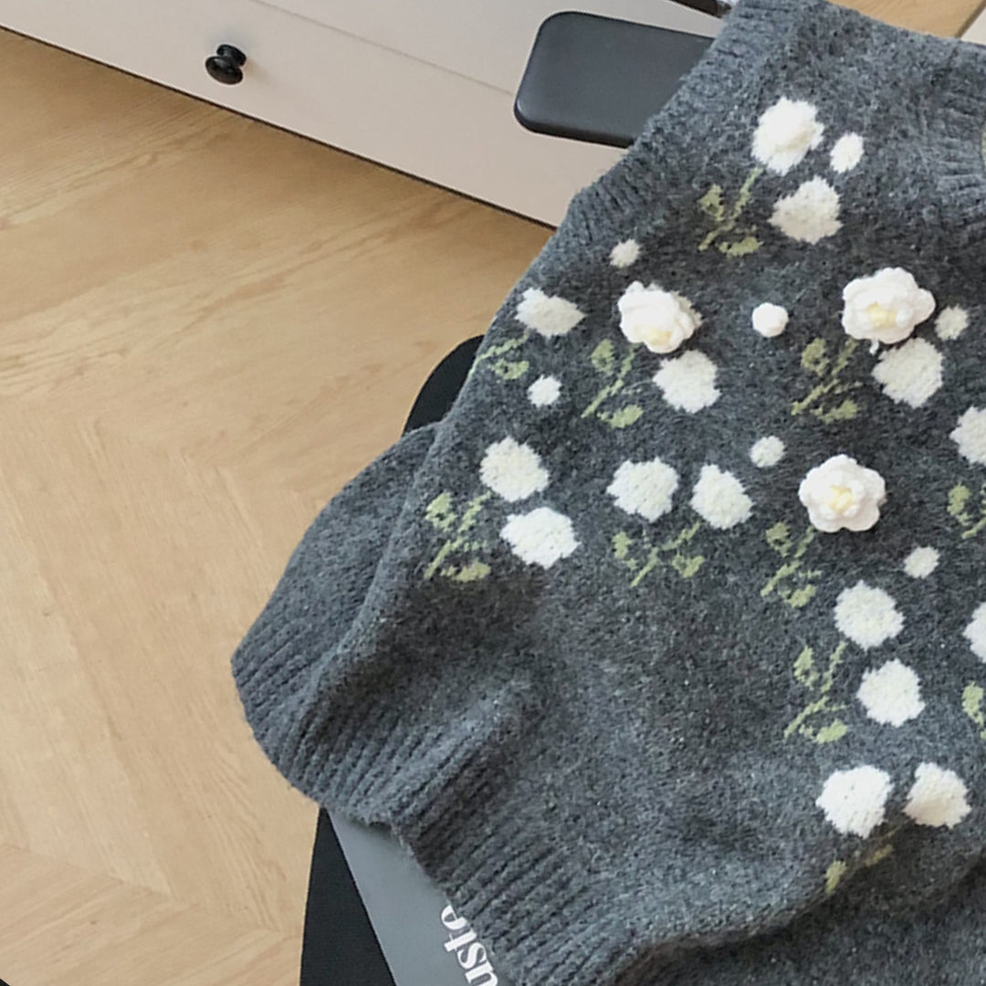 Damen Modischer Strickpullover mit Blumenapplikationen Shop Nory