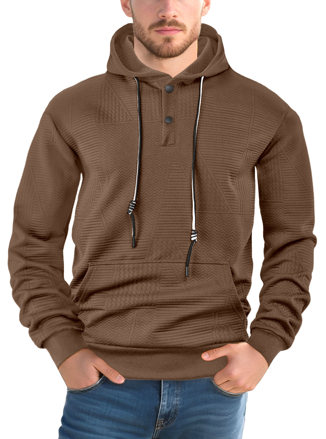 Herren Texturierter Kapuzenpullover mit gesteppter Patchstruktur und Druckknopfleiste Shop Nory