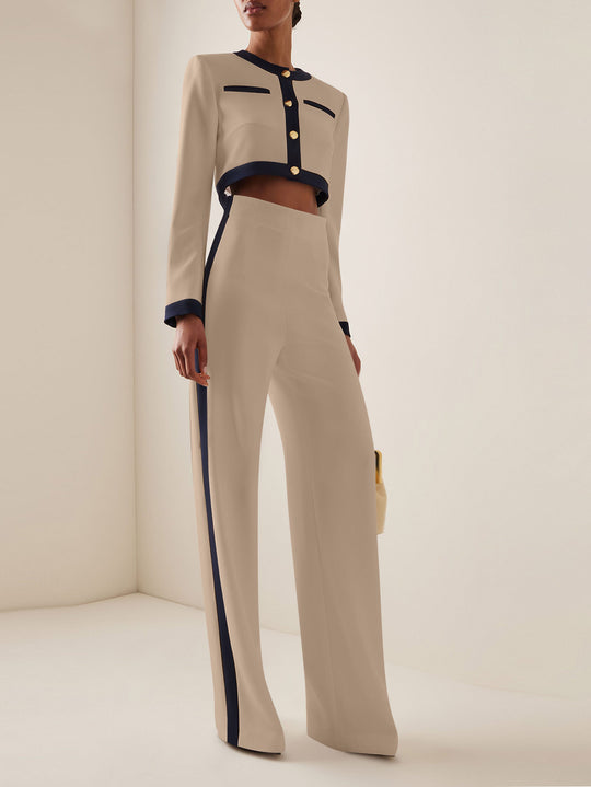 Damen Kurzgeschnittenes Cropped-Tailoring-Set mit Kontrastpaspel und High‑Waist Palazzo-Hose Shop Nory