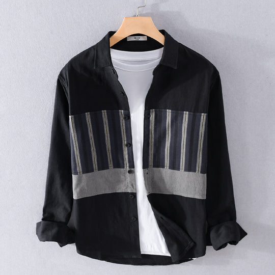 Herren Leichtes Baumwoll-Overshirt mit eingewebten Streifenpanelen und Kentkragen Shop Nory