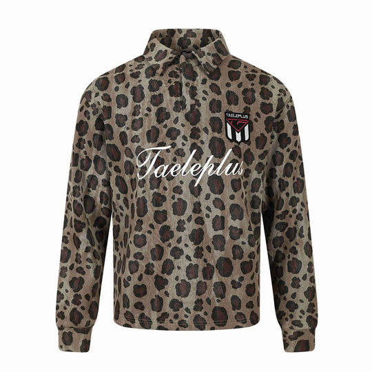 Damen Langärmeliges Poloshirt mit Waffelstruktur, Knopfleiste und Animal-Print Shop Nory