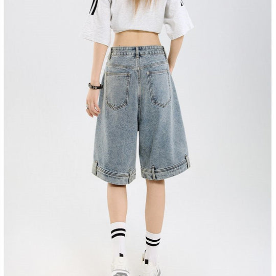 Damen klassische Denim-Shorts mit weitem Bein