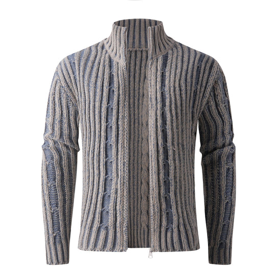 Herren Strickcardigan mit Zopfmuster, Stehkragen und durchgehendem Reißverschluss Shop Nory