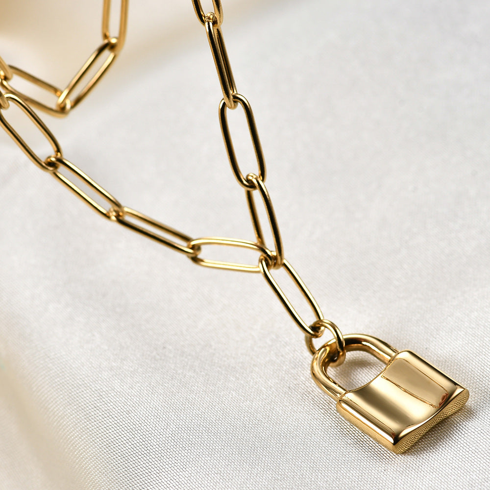Damen Halskette mit modernem Padlock-Design und robusten Gliederketten Shop Nory