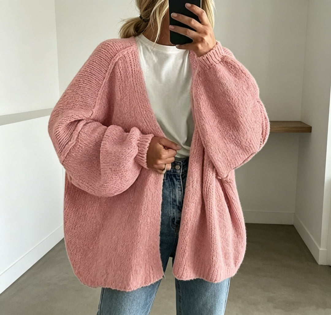 Damen Oversized Grobstrick-Cardigan mit weitem Ärmel Shop Nory
