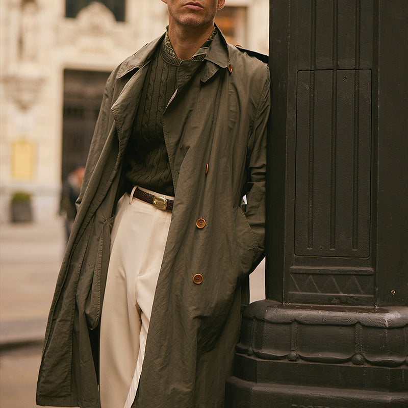 Herren Leichter knielanger Trenchcoat aus wasserabweisendem Baumwollmix mit offenem Schnitt Shop Nory