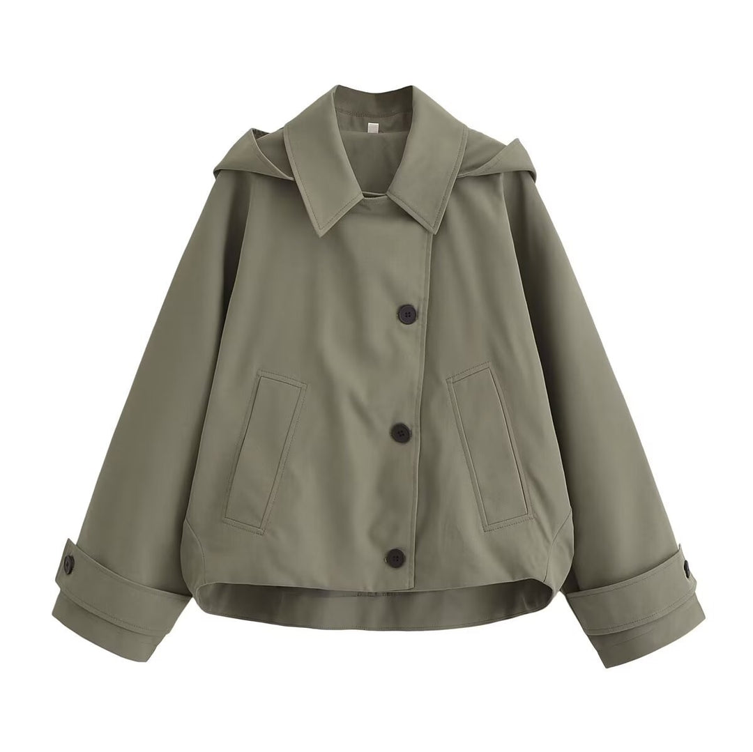 Damen Kurze Oversize-Trenchjacke mit Umlegekragen und Schulterklappen Shop Nory
