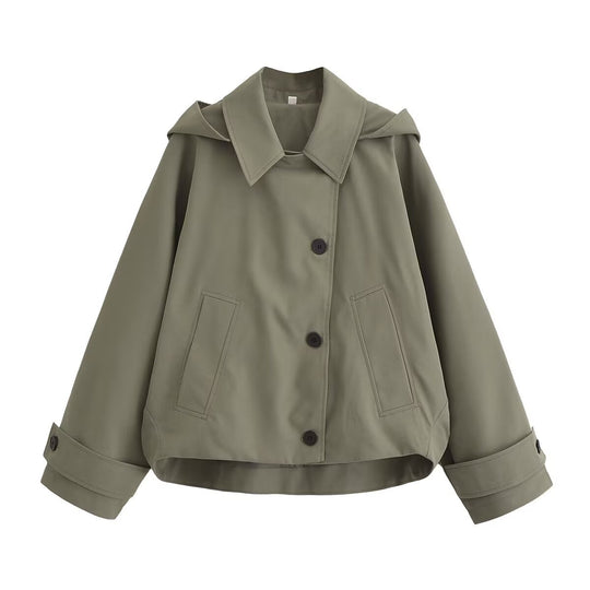 Damen Kurze Oversize-Trenchjacke mit Umlegekragen und Schulterklappen Shop Nory