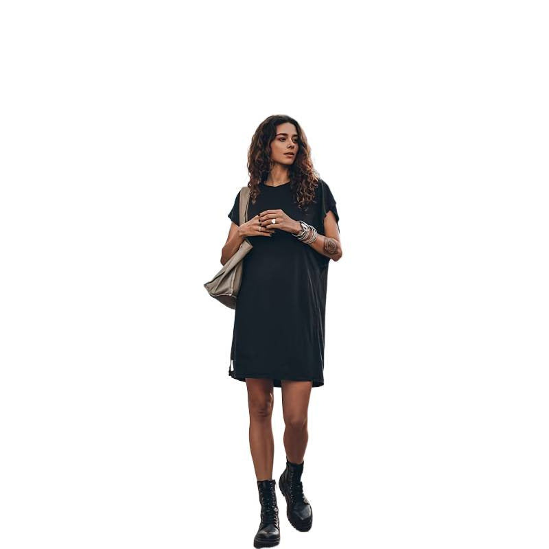 Damen Casual T-Shirtkleid mit seitlichen Schlitzen und lässigem Schnitt Shopnory