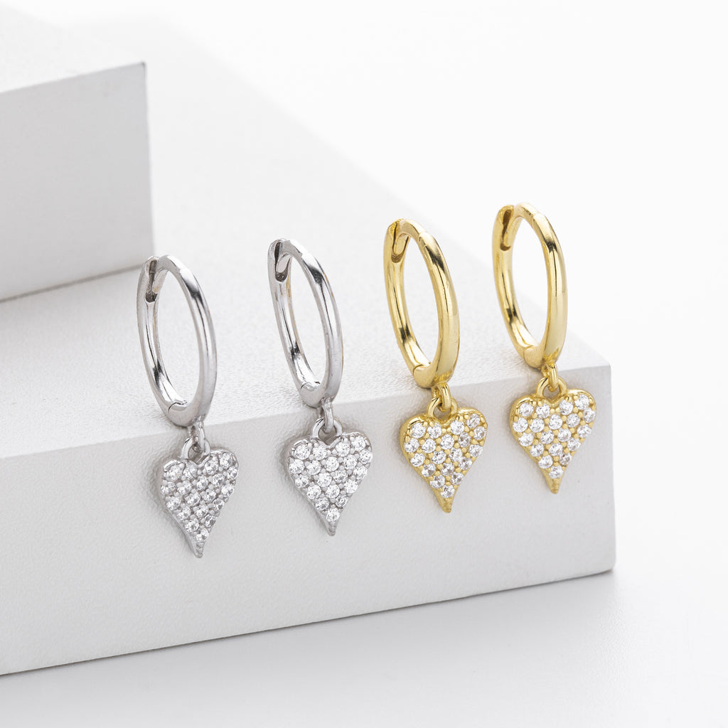 Damen Ohrhänger mit Herzanhänger aus 925 Sterling Silber und funkelnden Zirkonia Shop Nory