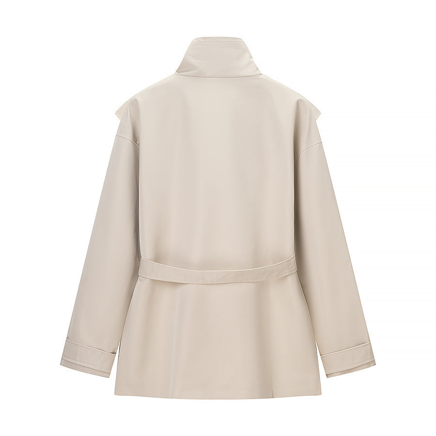 Damen Kurztrench mit Cape-Detail, Stehkragen und Bindegürtel Shop Nory