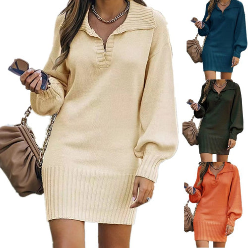 Damen nan schulterfreies Strickminikleid mit weitem V-Ausschnitt und Rippbund Shop Nory
