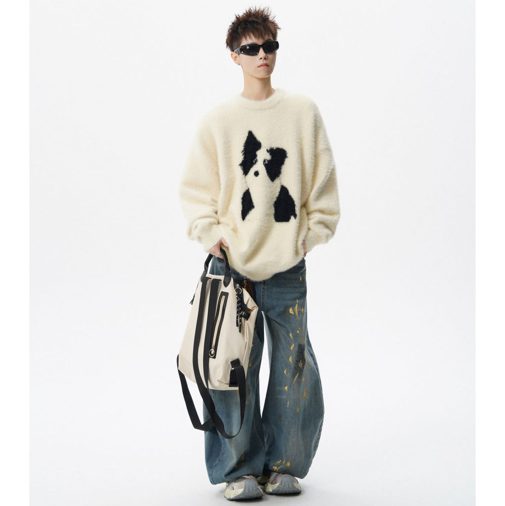 Damen Gemütlicher Grobstrickpullover mit Hundemotiv Shop Nory